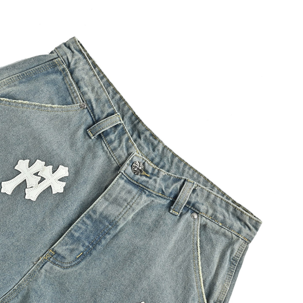Chrome Hearts/Chrome Heart leather label cross denim shorts
