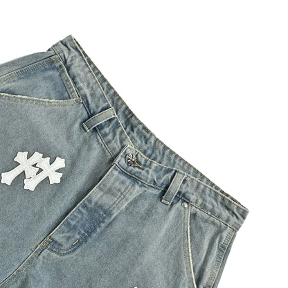 Chrome Hearts/Chrome Heart leather label cross denim shorts