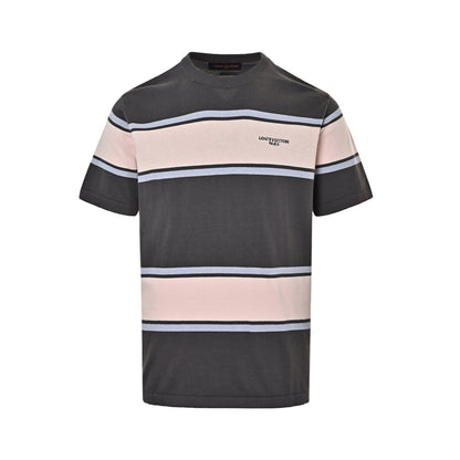 Louis Vuitton 26ss contrasting color patchwork striped knitted short sleeves