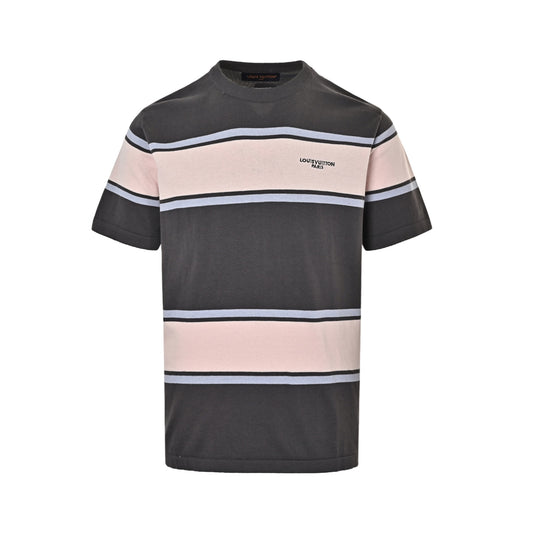 Louis Vuitton 26ss contrasting color patchwork striped knitted short sleeves