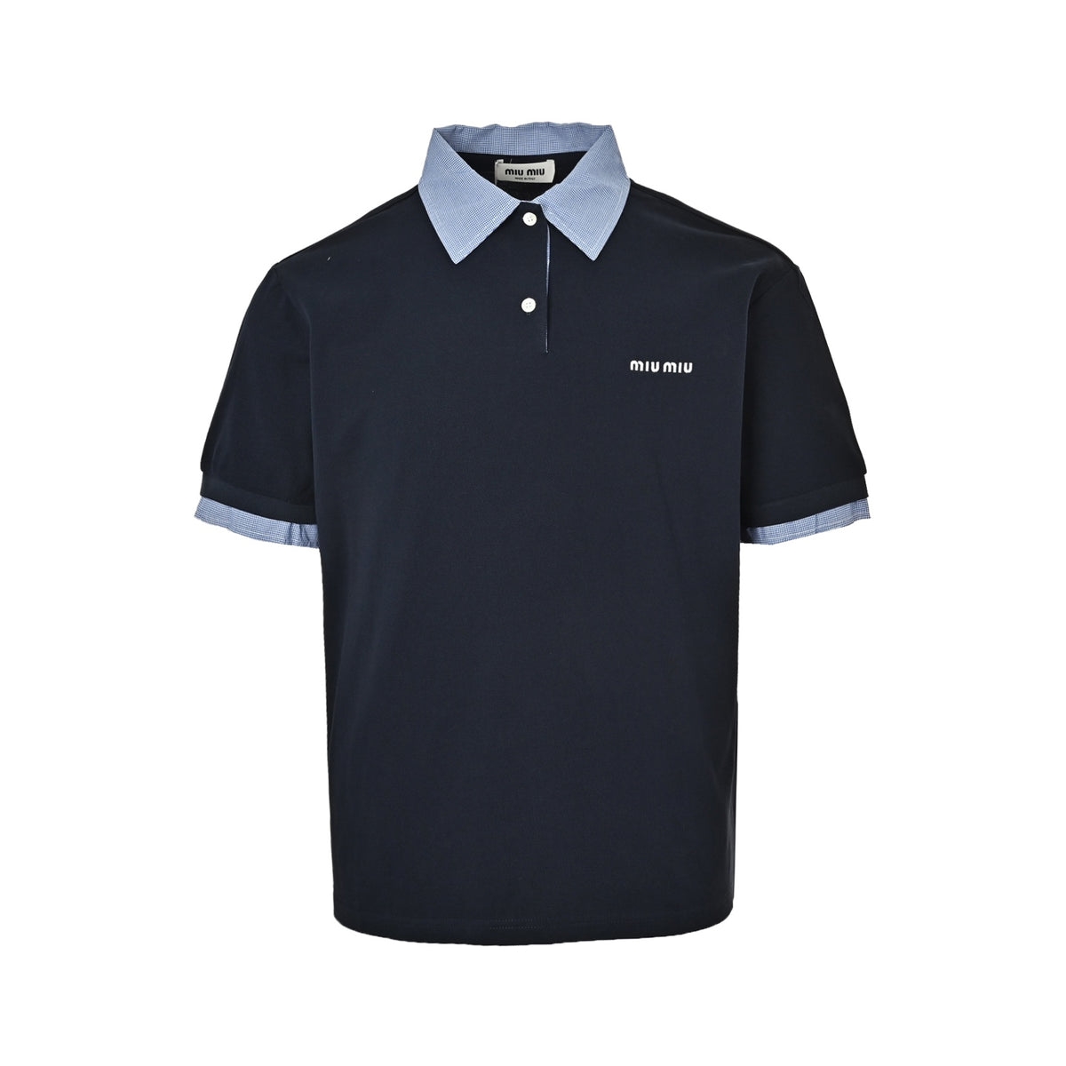 Miu Miu blue plaid lapel fake two-piece Polo short sleeves