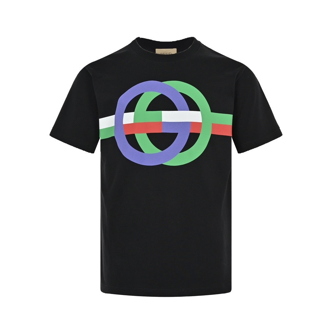 Gucci 23ss double G interlocking color block logo printed short sleeves