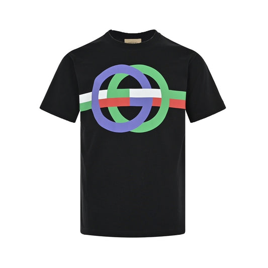 Gucci 23ss double G interlocking color block logo printed short sleeves