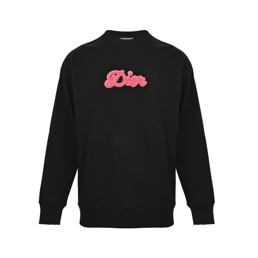 Dior 25Fw fluorescent pink embroidered letter logo round neck sweatshirt