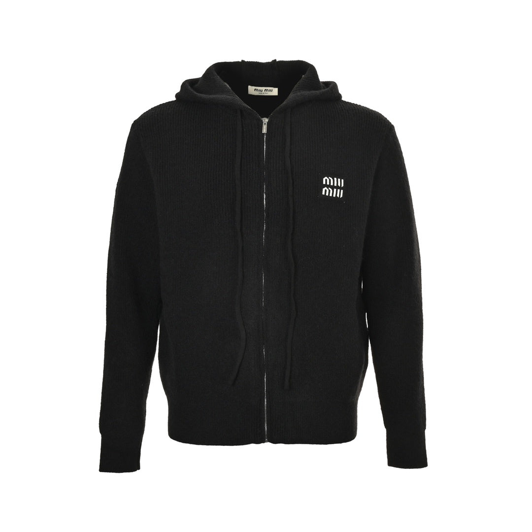 Miu Miu 24Fw patch logo embroidered zipper sweater jacket