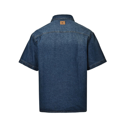 Louis Vuitton pocket logo embroidered short-sleeved denim shirt