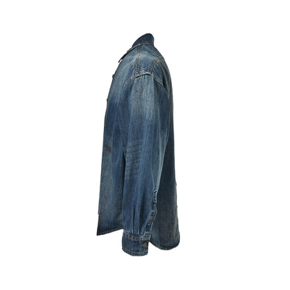 Acne Studios distressed washed denim shirt with splashes of ink