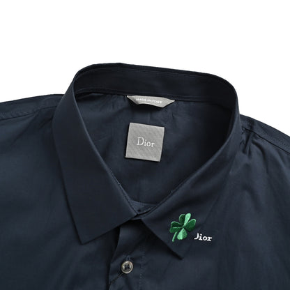 Dior collared four-leaf clover embroidered short-sleeved shirt
