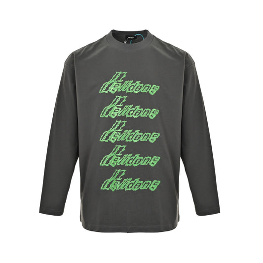 We11 Done fluorescent green barrage letter printed long sleeves