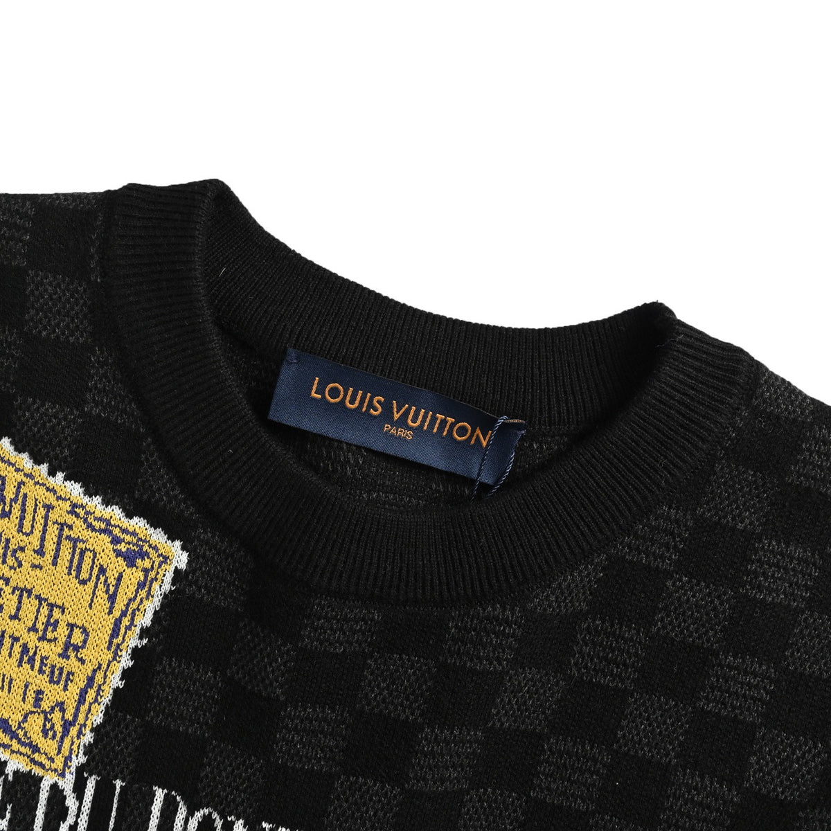 Louis Vuitton 25ss luggage tag checkerboard jacquard knitted short sleeves