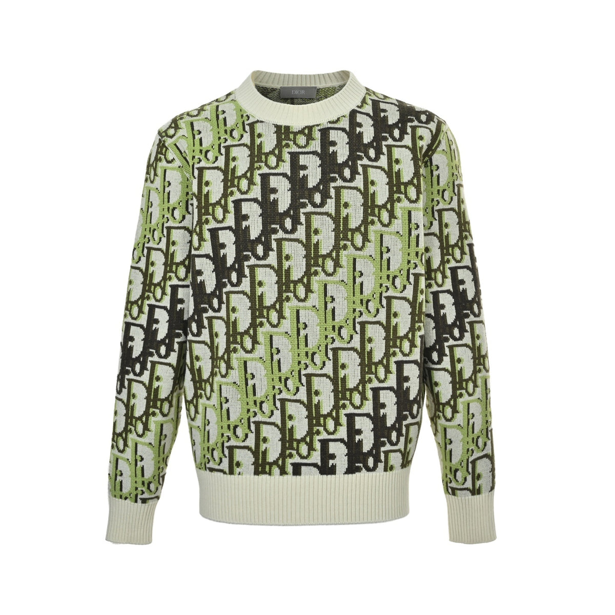 Dior fluorescent green jacquard crew neck knitted sweater