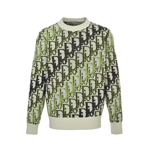 Dior fluorescent green jacquard crew neck knitted sweater