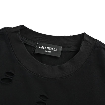 Balenciaga metal patch logo cut distressed short sleeves on the back