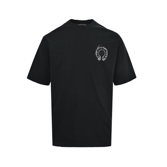Chrome Hearts Horseshoe Embroidery Smoke Splashed Ink Hole Short Sleeves