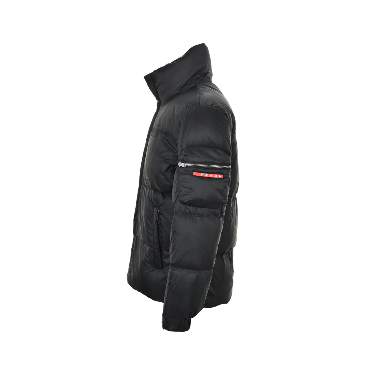 Prada arm red stripe zipper pocket down jacket