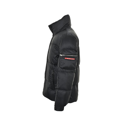 Prada arm red stripe zipper pocket down jacket