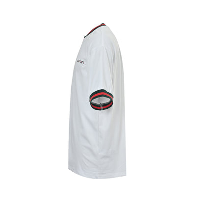 Gucci red and green ribbed webbing embroidered short sleeves