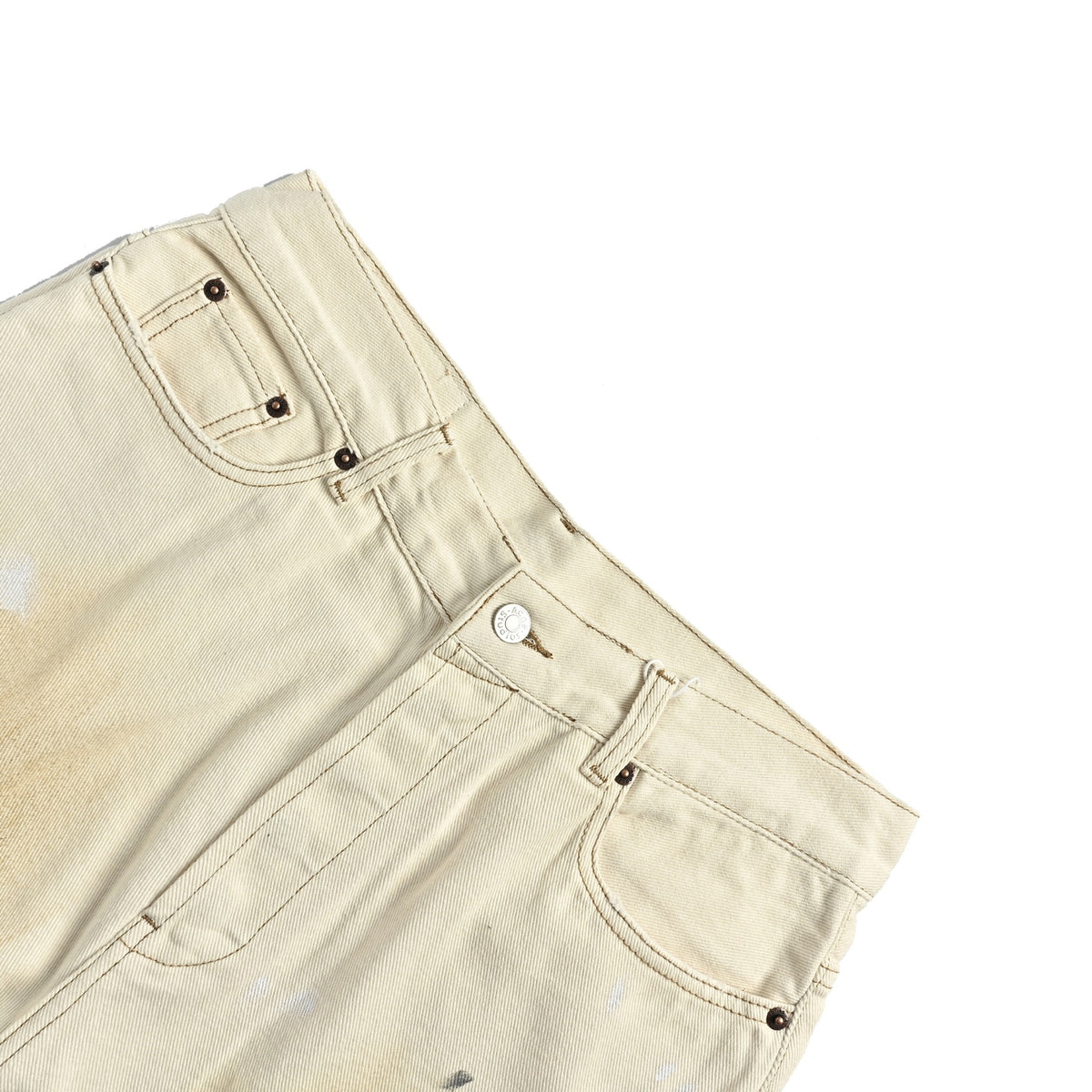 Acne Studios white mud-dyed splash-ink distressed cropped denim shorts