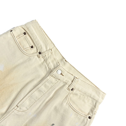 Acne Studios white mud-dyed splash-ink distressed cropped denim shorts