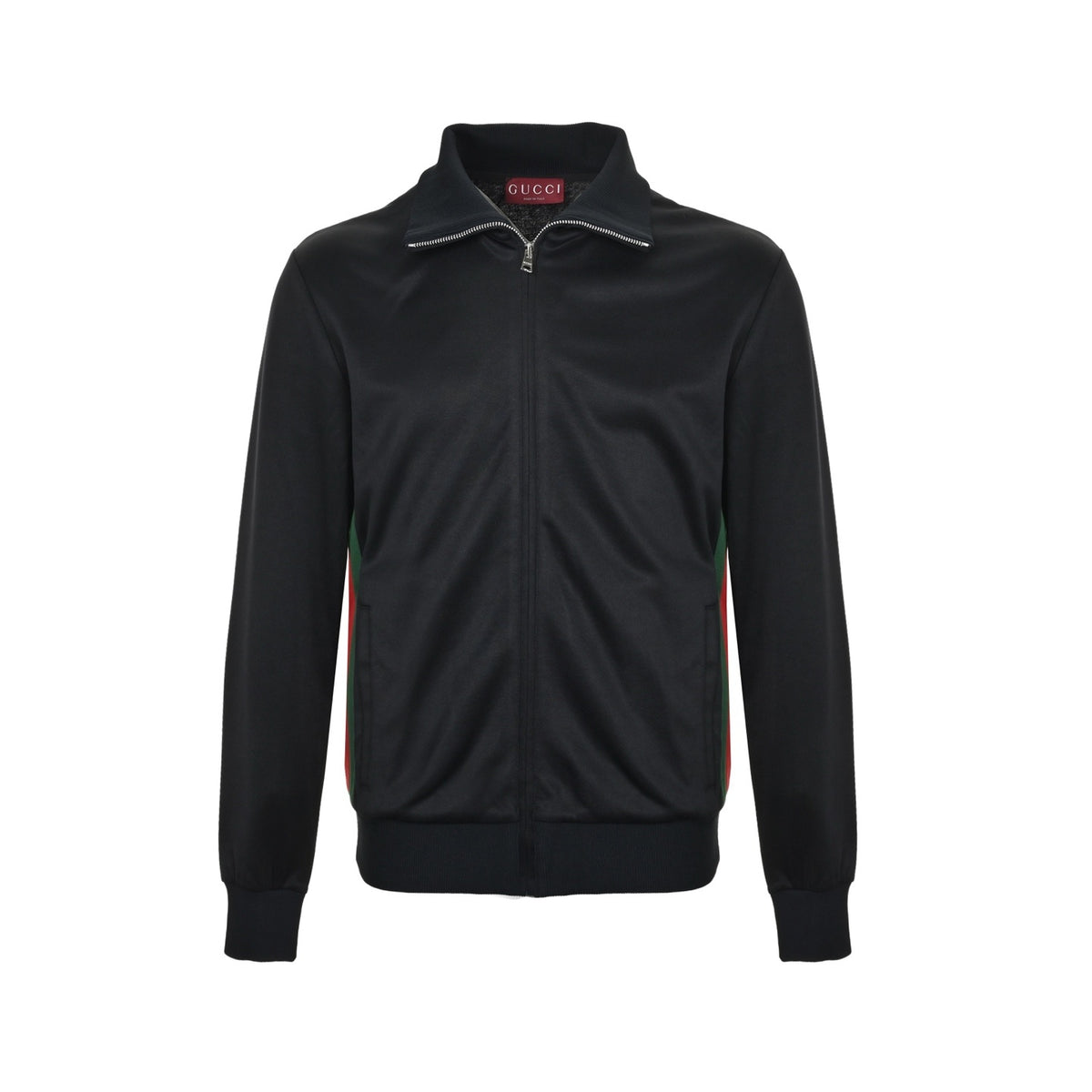 Gucci red and green webbing zipper stand collar jacket