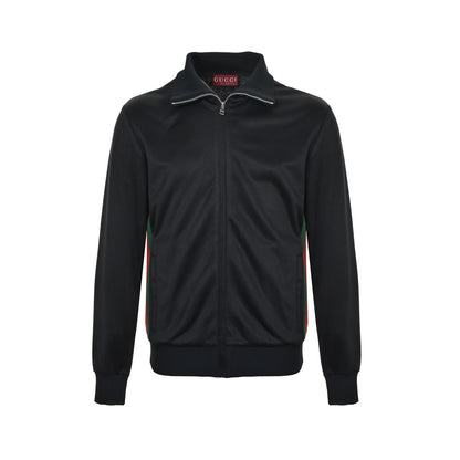 Gucci red and green webbing zipper stand collar jacket