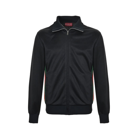 Gucci red and green webbing zipper stand collar jacket