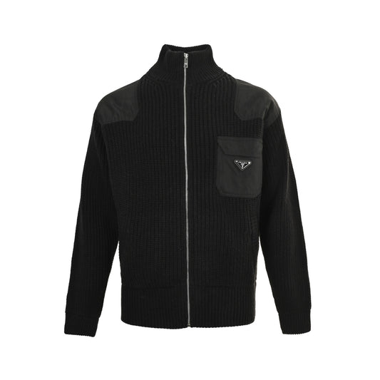 Prada triangle patchwork knitted sweater jacket