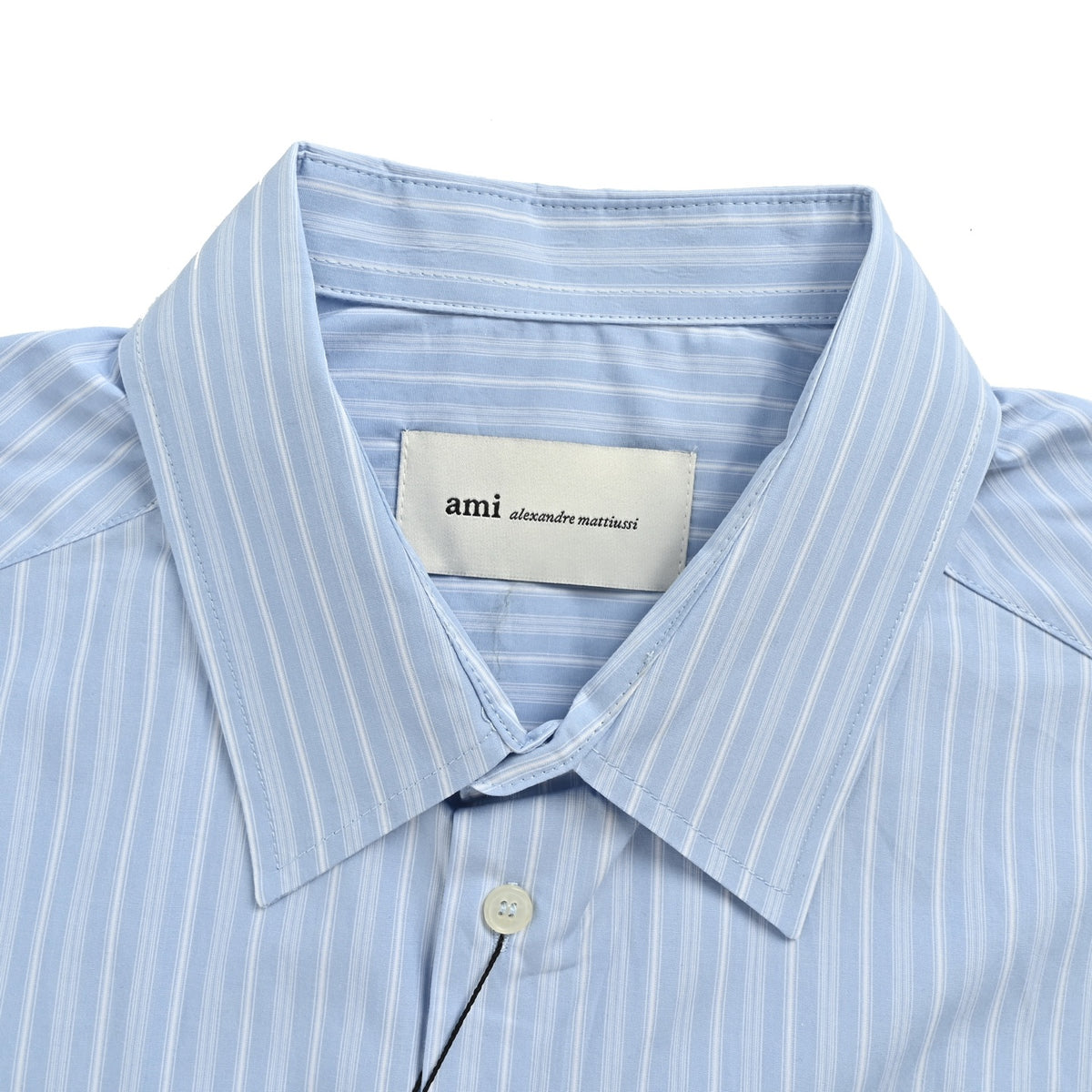 Ami Paris blue vertical stripe embroidered long-sleeved shirt