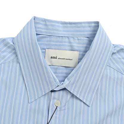 Ami Paris blue vertical stripe embroidered long-sleeved shirt
