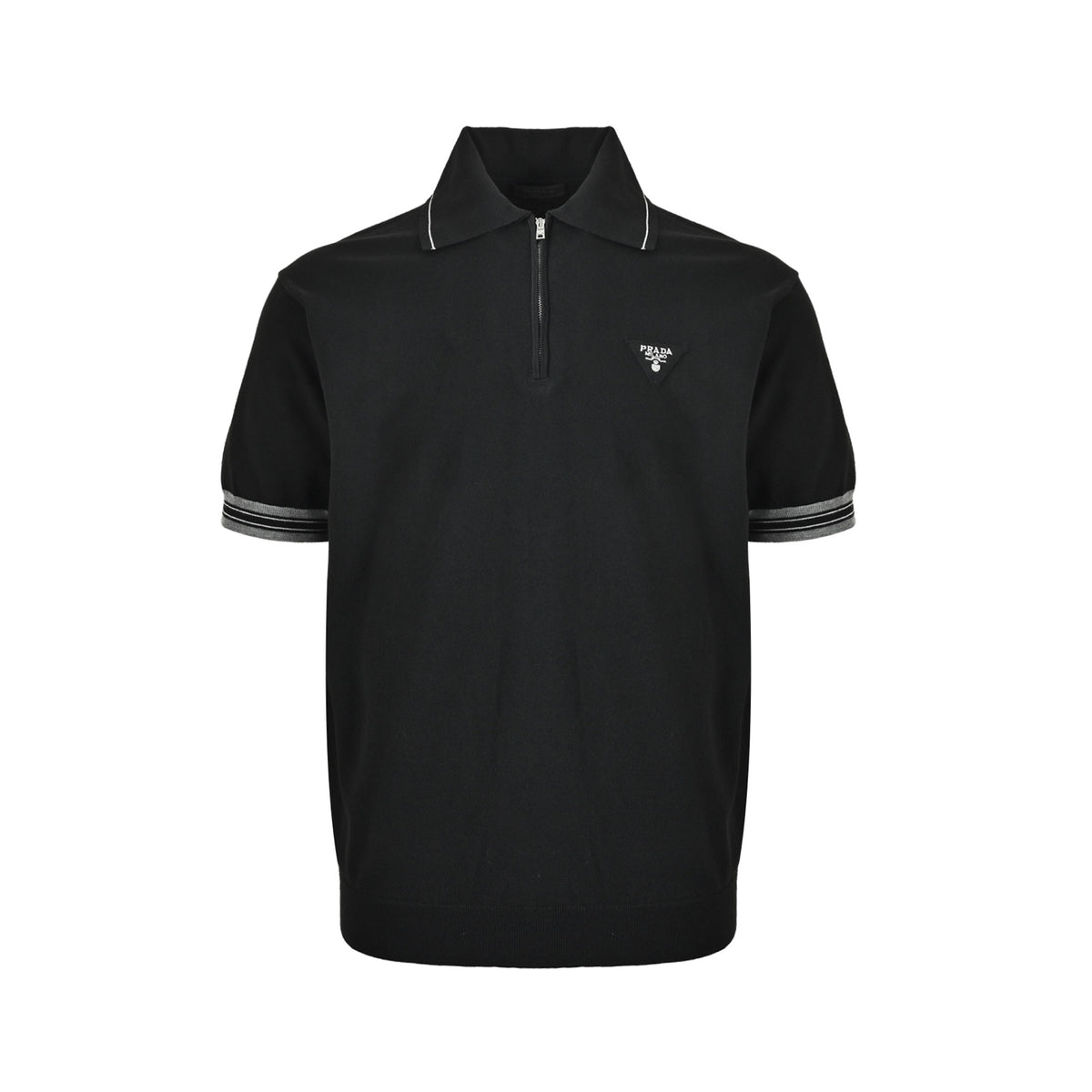 Prada logo embroidered half-zip knitted Polo short sleeves