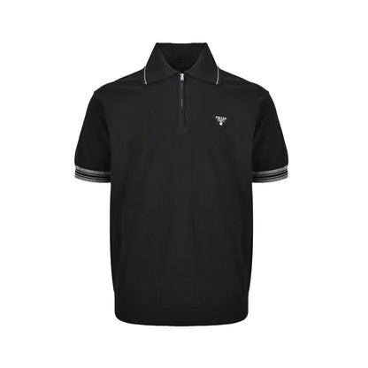 Prada logo embroidered half-zip knitted Polo short sleeves