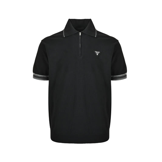 Prada logo embroidered half-zip knitted Polo short sleeves