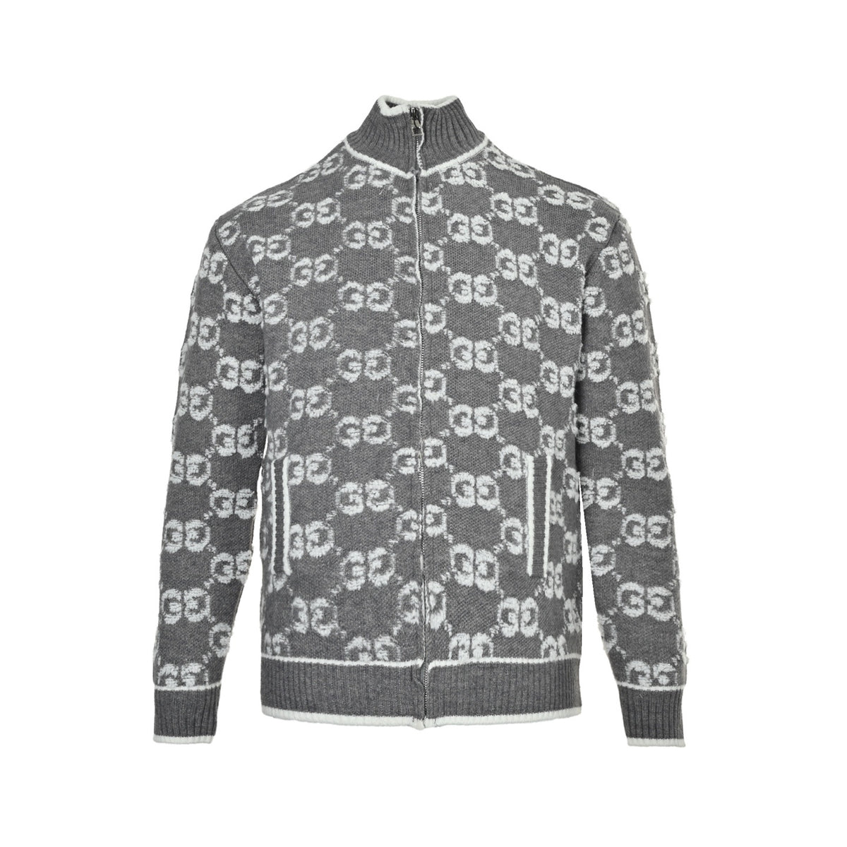 Gucci 25ss all-over jacquard logo zipper cardigan sweater