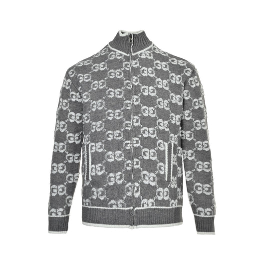 Gucci 25ss all-over jacquard logo zipper cardigan sweater