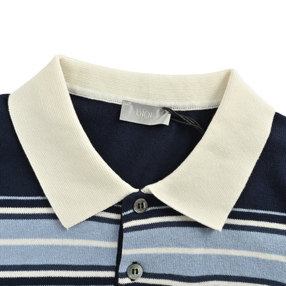 Dior 25ss lily of the valley embroidered striped knitted Polo short sleeves