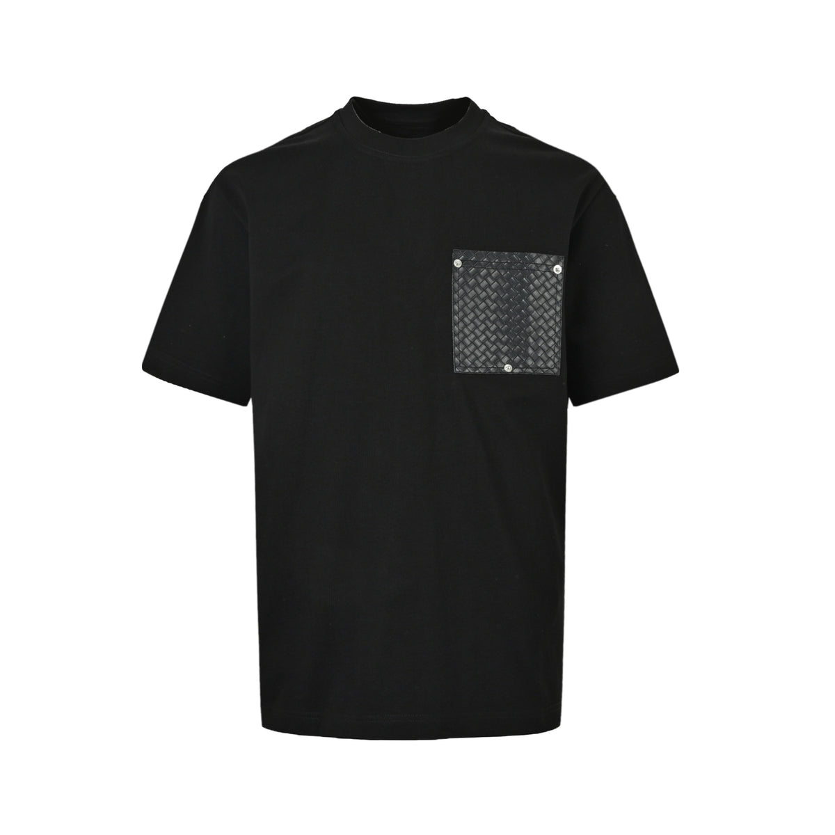 BOTTEGA VENETA/BV woven square leather rivet pocket short sleeves