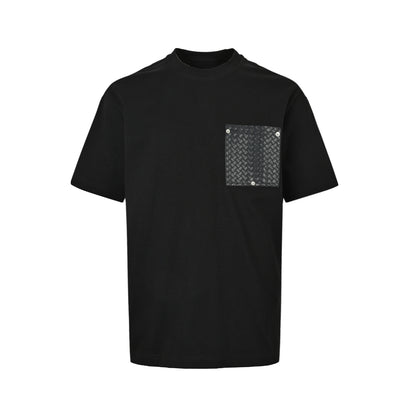 BOTTEGA VENETA/BV woven square leather rivet pocket short sleeves
