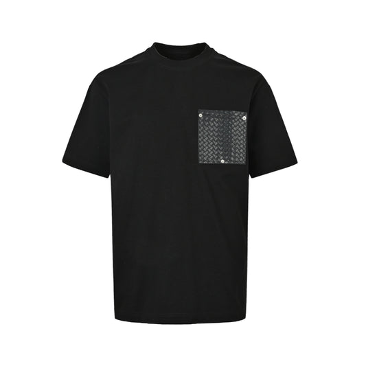BOTTEGA VENETA/BV woven square leather rivet pocket short sleeves