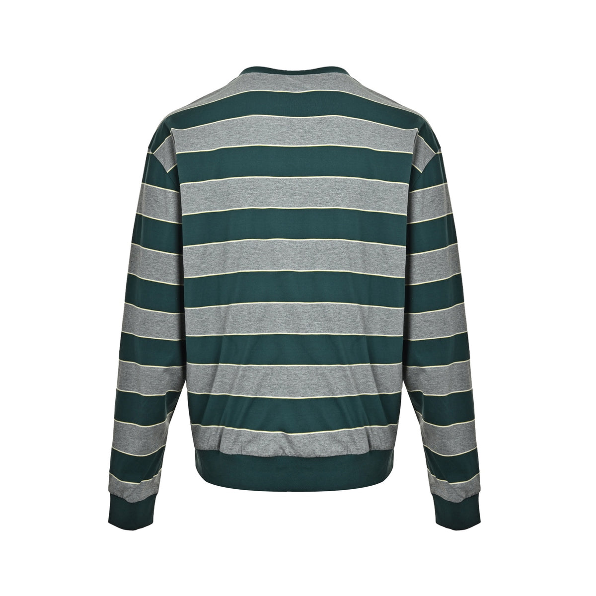 Miu Miu gray and green contrast striped crew neck sweatshirt