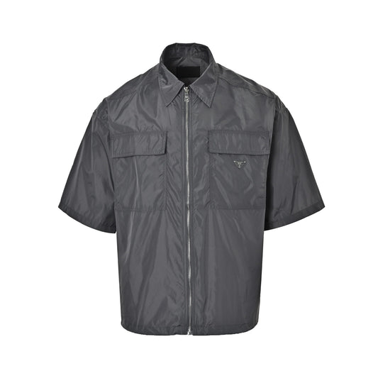 Prada 26ss gray triangle logo pocket short-sleeved shirt