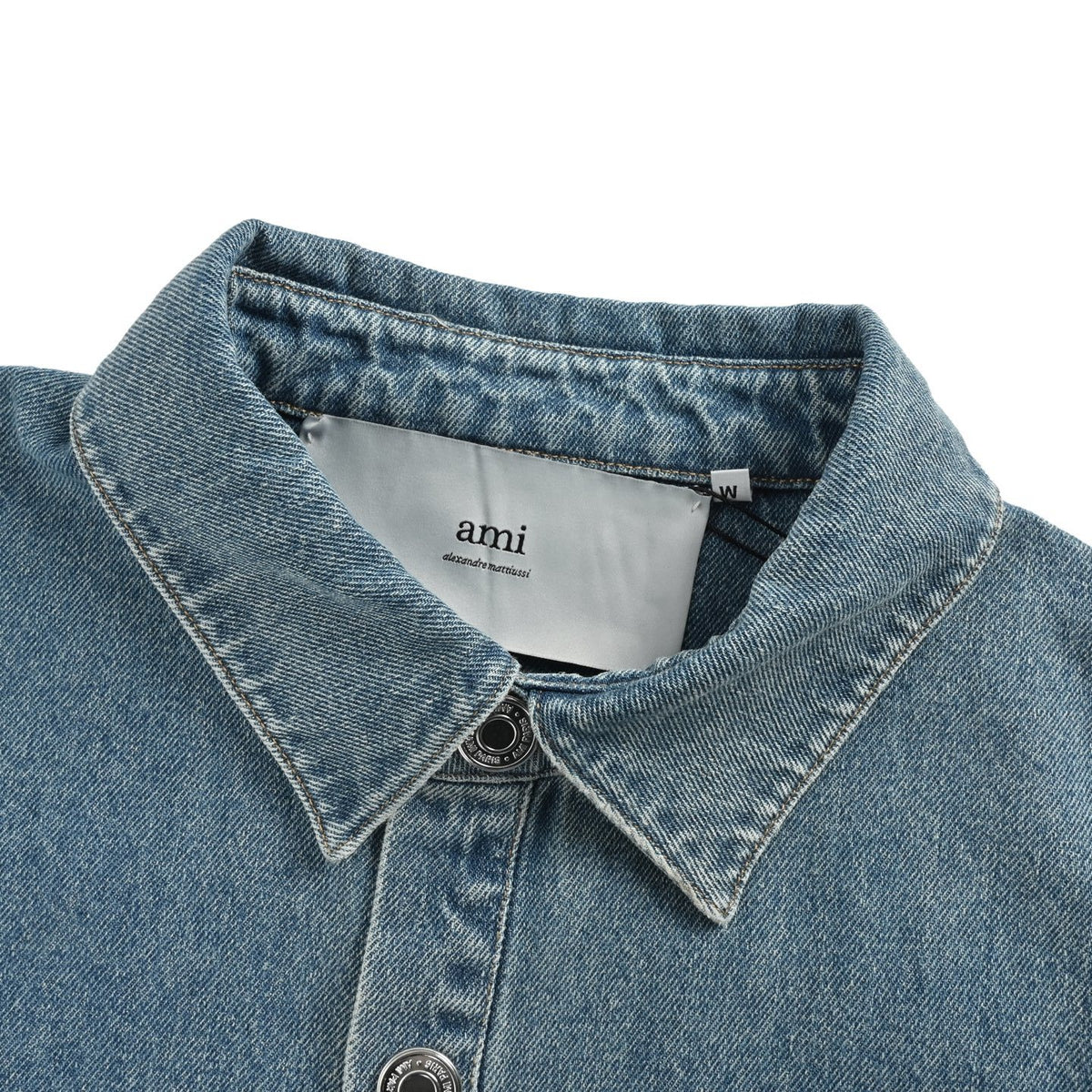 Ami Paris woven heart embroidered denim shirt