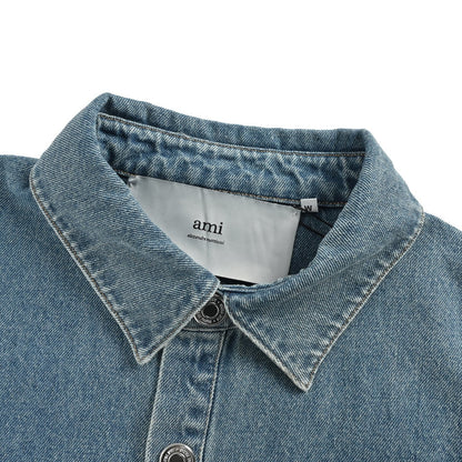 Ami Paris woven heart embroidered denim shirt