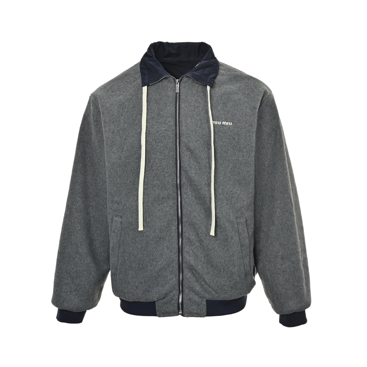 Miu Miu reversible technical fabric fleece jacket stand collar jacket