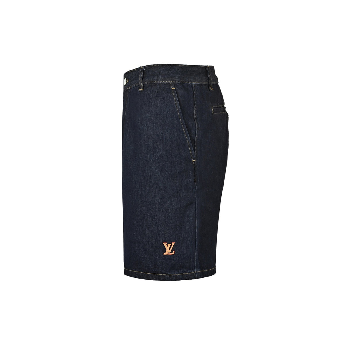 Louis Vuitton leather logo denim shorts