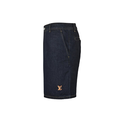 Louis Vuitton leather logo denim shorts