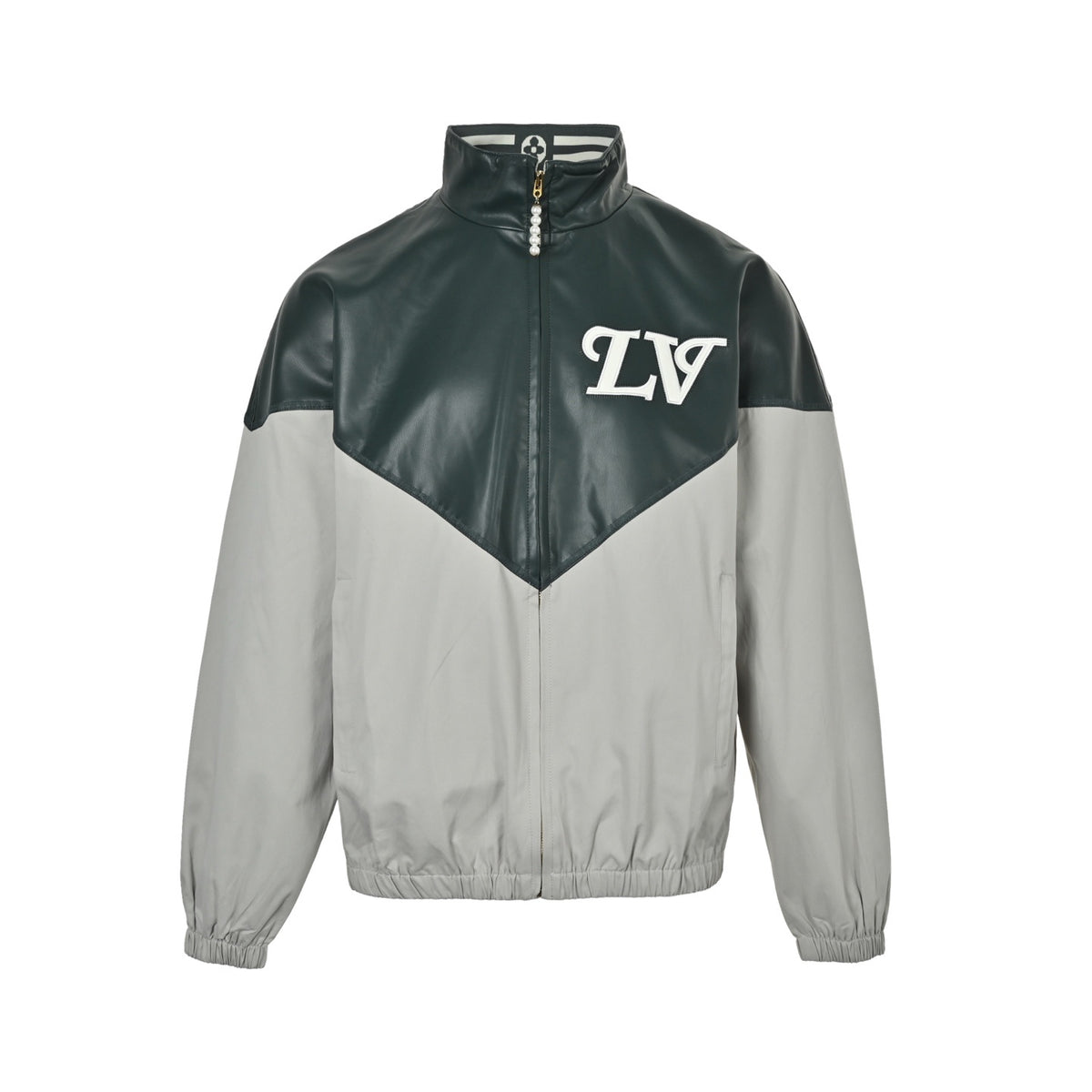 Louis Vuitton 25FW gray green leather patchwork jacket