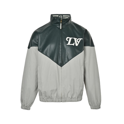 Louis Vuitton 25FW gray green leather patchwork jacket