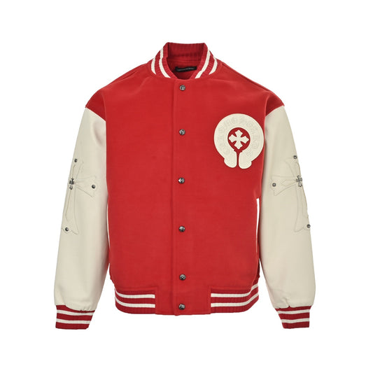 ChromeHearts/Chrome Heart cross-leather stitching baseball uniform jacket