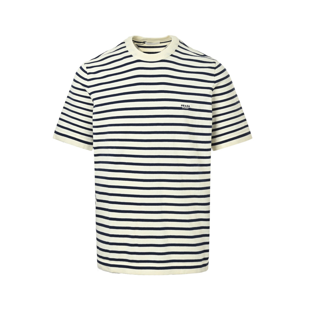Prada black and white striped embroidered knitted short sleeves