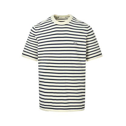 Prada black and white striped embroidered knitted short sleeves